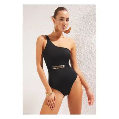 Trendyol Black Plain Bralette Strap Swimsuit