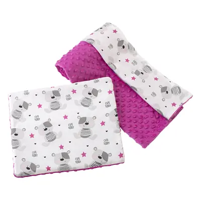 Medi Partners Quilt + pillow 35x30 cotton + minky – Teddy + dark pink minky