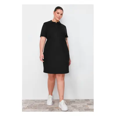 Trendyol Curve Black Polo Neck Mini 100% Cotton Knitted Dress