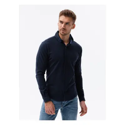 Ombre Men's knitted SLIM FIT long sleeve shirt - navy blue