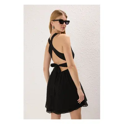 Trendyol Black Mini Woven Dress with Opening Waist Skirt and Back Detail