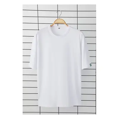 Trendyol White Oversize/Wide Cut Collar Detailed Tagged 100% Cotton T-Shirt