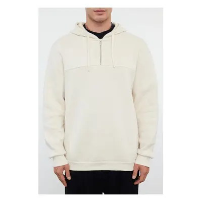 Trendyol Beige Zipper and Stitch Detail Oversize/Wide Pattern Fleece/Warm Sweatshirt