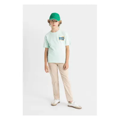 DEFACTO Boy's Straight Leg Elastic Waist Pocket Beige Gabardine School Trousers