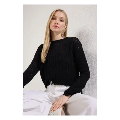 Trendyol Black Crew Neck Openwork Knitted Sweater