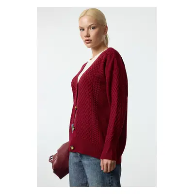 Trendyol Claret Red Wide Pattern Basic Knitwear Cardigan