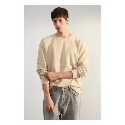 Trendyol Stone Oversize/Wide Cut Piping 100% Cotton Sweatshirt