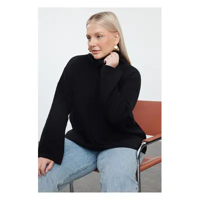 Trendyol Curve Black Turtleneck Wide Pattern Knitwear Sweater