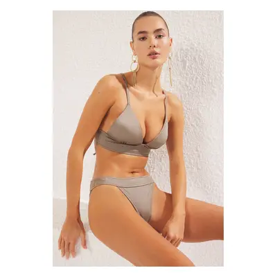 Trendyol Khaki Triangle Shiny Bikini Set