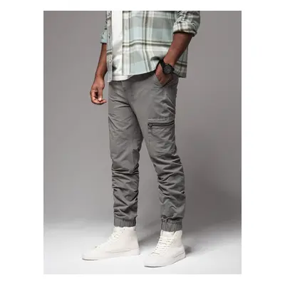 Ombre Men's jogger pants with cargo pockets and print - gray