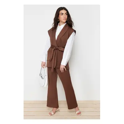 Trendyol Brown Belted Diver/Scuba Vest Pants Knitted Bottom Top Set