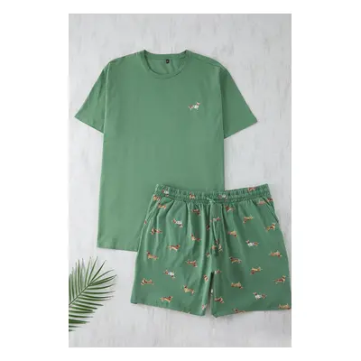 Trendyol Green Regular Fit Printed Knitted Shorts Plus Size Pajamas