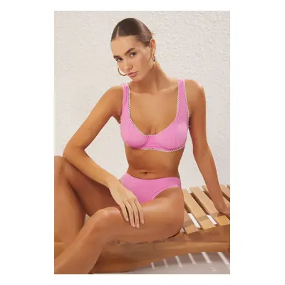 Trendyol Pink Balconette Frilled Textured Bikini Set