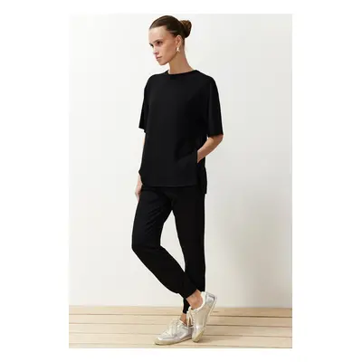 Trendyol Black Crew Neck Short Sleeve Basic Jogger Knitted Blouse Pants Top-Bottom Set