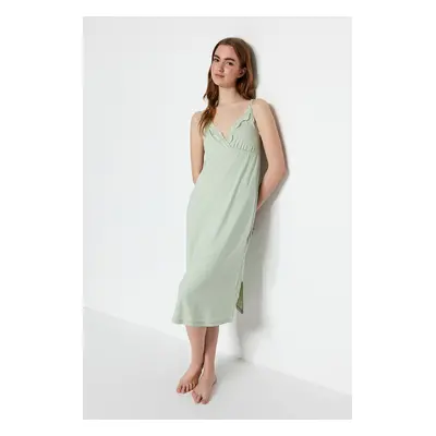 Trendyol Mint Lace Slit Detailed Rope Strap Knitted Nightgown