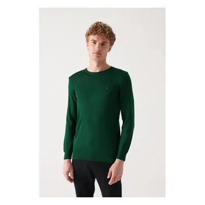 Avva Men's Green Crew Neck Wool Blended Knitwear Sweater