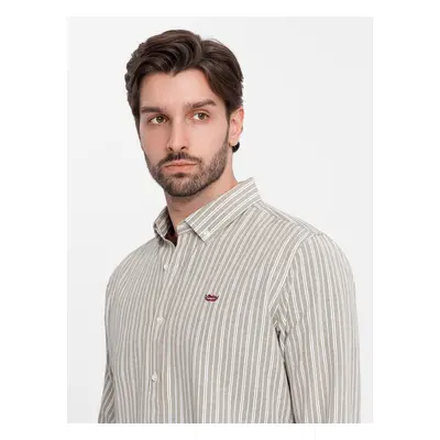 Ombre Men's cotton REGULAR FIT shirt with fine stripes - beige