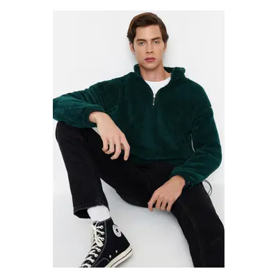 Trendyol Emerald Green Regular Cut Zippered Stoppered Warm Plush Sweatshirt