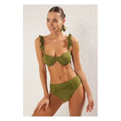 Trendyol Khaki High Waist Draped Bikini Bottom