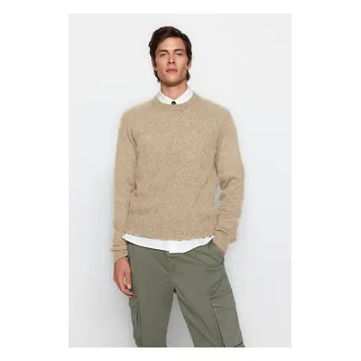 Trendyol Stone Unisex Crew Neck Wool Textured Knitwear Sweater