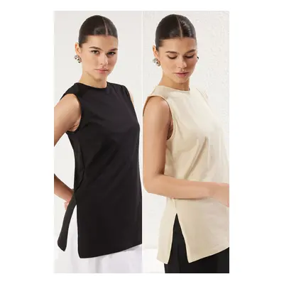 Trendyol Black-Skin Slit Detail Sleeveless Knitted Undershirt T-Shirt