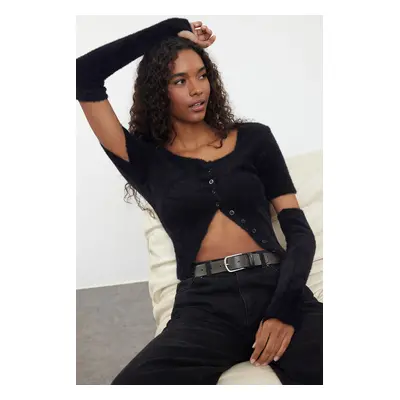 Trendyol Black Crop Fuzzy Knitted Cardigan