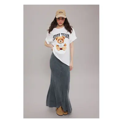 Trendyol White 100% Cotton Oversize/Wide Pattern Printed Knitted T-Shirt