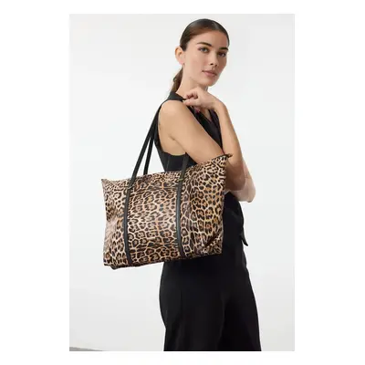 Trendyol Multicolored Leopard Print Brown Maxi Tote Shoulder Bag