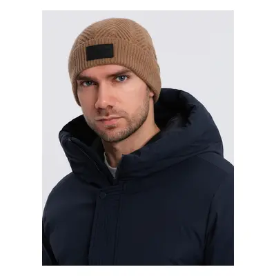 Ombre Men's knitted sweater weave cap with patch - light brown