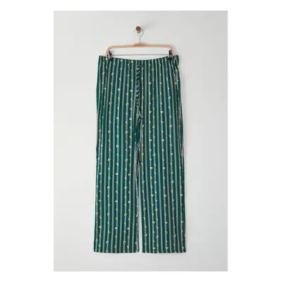 Trendyol Curve Dark Green Cotton Striped and Lemon Knitted Pajama Bottoms