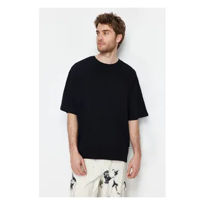 Trendyol Black Oversize Textured 100% Cotton T-Shirt