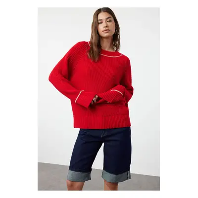 Trendyol Red Wide Fit Piping Detailed Knitwear Sweater