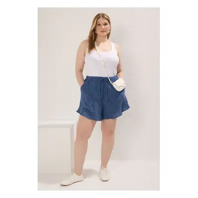 Trendyol Curve Indigo Wide Leg Linen Look Plus Size Shorts & Bermuda