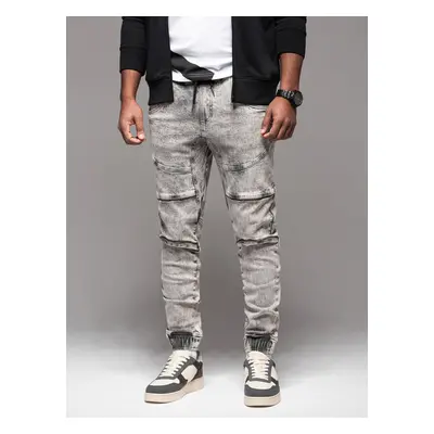 Ombre Men's denim jogger pants with rips and zippers - gray