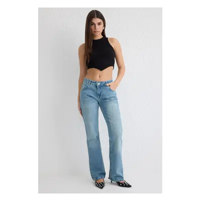 Trendyol Blue Low Waist Flare Jeans