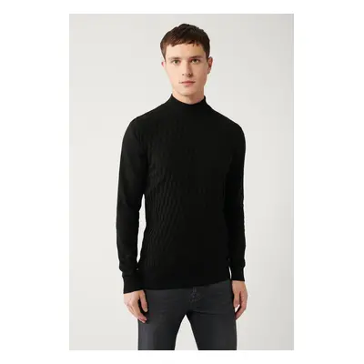 Avva Men's Black Half Turtleneck Cotton Knitwear Sweater