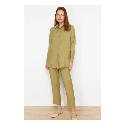 Trendyol Khaki Modal Fabric Woven Bottom Top Shirt Pants Set