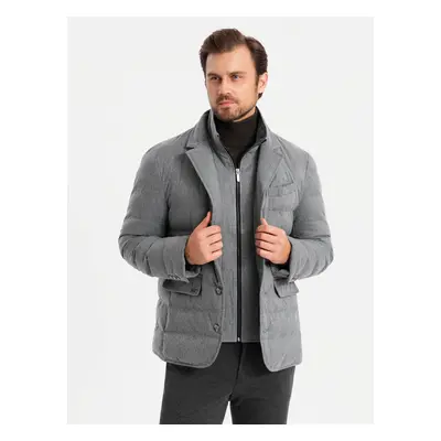 Ombre Men's jacket with a jacket cut with a fleece lining - gray