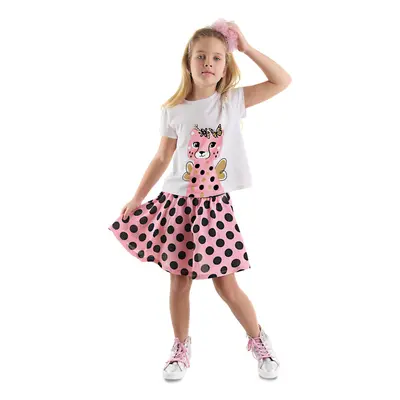 Denokids Polka Dot Cheetah Girl's Summer T-shirt Pink Skirt Set