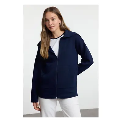 Trendyol Navy Blue Turn-down Collar Knitwear Cardigan