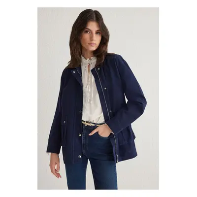 Trendyol Dark Blue Contrast Suede Collar Oversize Denim Shirt Jacket