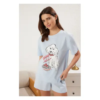 Trendyol Blue Plain Jersey Knitted Pajamas Set