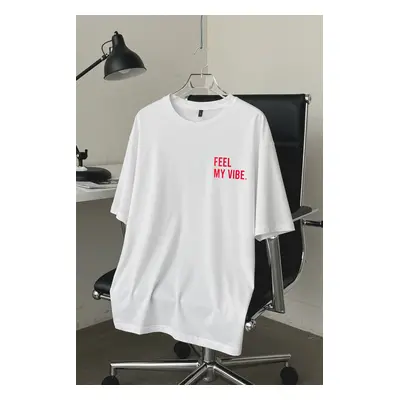 Trendyol White Oversize/Wide Cut Slogan Printed 100% Cotton T-Shirt