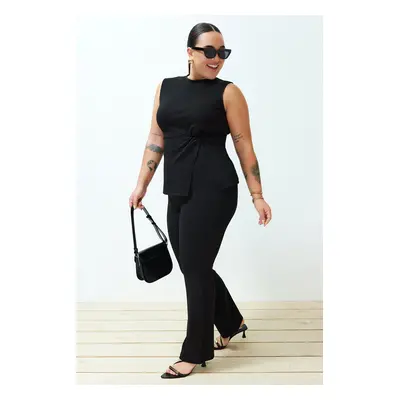 Trendyol Curve Black Slit Detailed Knitted Seasonal Bottom-Top Set