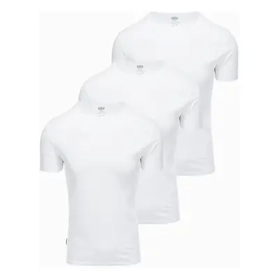 Ombre Set of men's BASIC cotton shirts with round neckline - 3x white