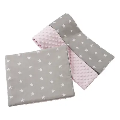 Medi Partners Quilt + pillow 35x30 cotton + minky – White stars on gray + light pink minky