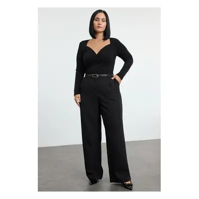 Trendyol Curve Black Double Breasted Bodycone Plus Size Bodysuit