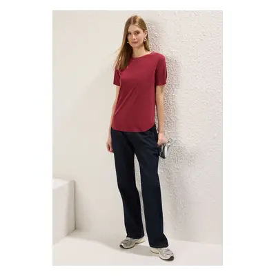 Trendyol Claret Red More Sustainable Modal Fabric Oversize/Wide Cut Knitted T-Shirt