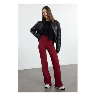 Trendyol Claret Red Wide Leg/Spanish Leg High Waist Interlock Flexible Knitted Trousers