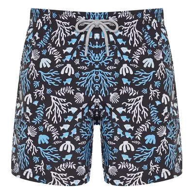 Trendyol Black Standard Size Coral Patterned Swim Shorts